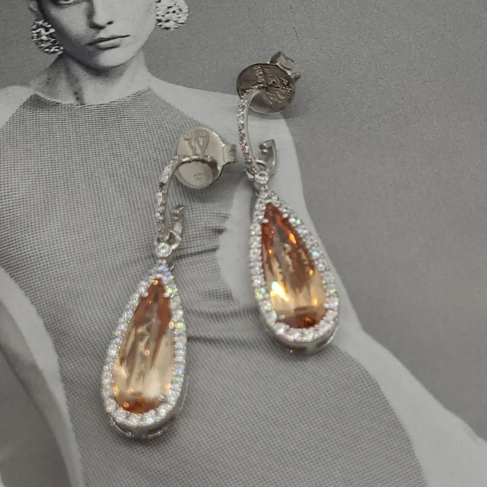 Charles Winston 20.59CTW Morganite Diamond Simulant Earrings